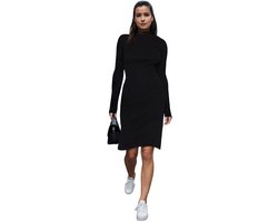 Trendyol Bruine Body-Styling Slit Crew Neck Midi Ribbed Stretch Knit Jurk Twoaw21El0135