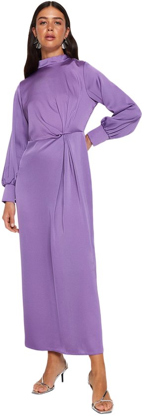 Trendyol Paarse Taille Verzameld Satijnen Avondjurk Tctss23Db00043
