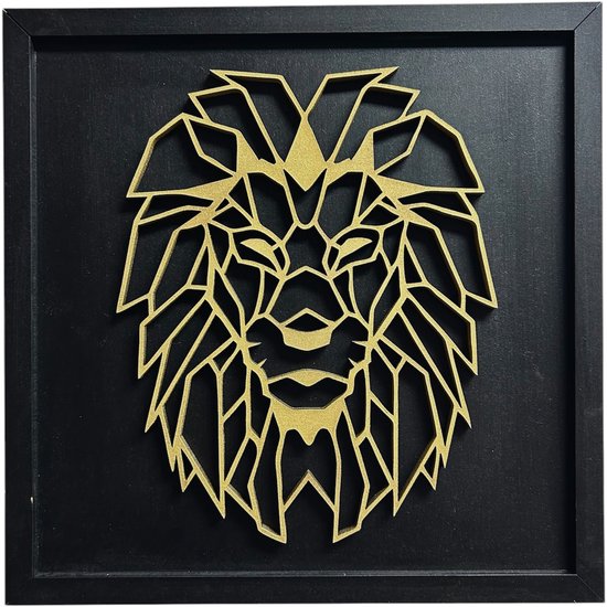 Décoration murale Lion - Cadre - Géométrique - 30x30cm - Décoration murale - Animal - Décoration murale en bois - Animaux - Décoration murale - Tableau mural