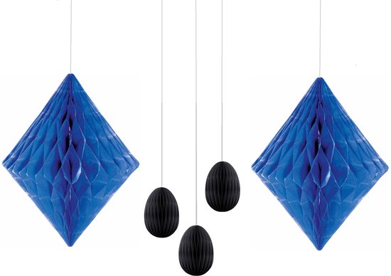 Décoration en Honeycomb - Décoration en Honeycomb' abeille - Décoration en nid d'abeille - Décoration boule - Décoration à suspendre en papier - Blauw - Zwart - 5 Pièces - 30 & 19 Cm - Fête - Décoration - Anniversaire - Décoration.
