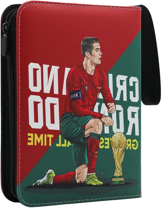Oirigaga Verzamelalbum voor voetbalkaarten, 4 vakken, voetbalverzamelkaarten, album voor 400 kaarten, sportkaartenmap met ritssluiting en 50 uitneembare pagina's, 3 ringen, groot kaartenboekje