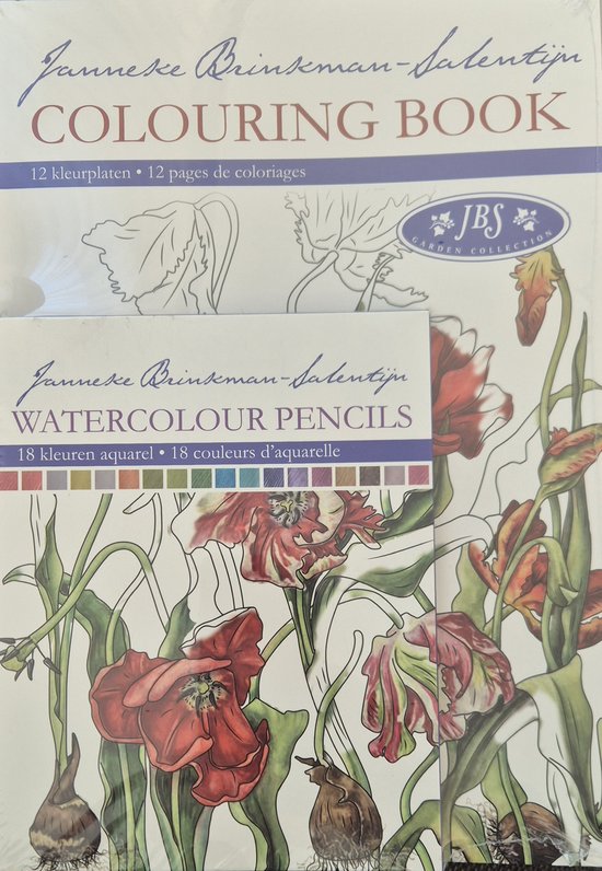 Kleurboek Janneke Brinkman bloemen 12 kleurplaten met 18 aquarel kleurpotloden voor volwassenen rood