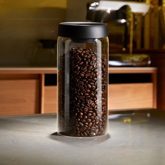 Luchtdichte Koffieblik WANDGU - Vacuüm Voorraadpot Voor Koffiebonen - Glazen Pot 1200 Ml - Handmatige Vacuümsluiting Koffiebus HEMA