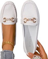 Mocassins Livano pour femme - À talon - Chaussures femme - Chaussures à enfiler-on - Wit - Pointure 38