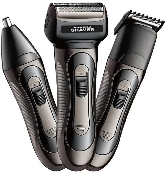 Krachtige 3in1 Scheerapparaat Set - Oplaadbare Trimmer met Body Shaver, Baard/Precisietrimmer en Oor/Neustrimmer- Voor de perfecte Lichaamshaar verzorging voor Dames en Heren - Kleur: Zwart