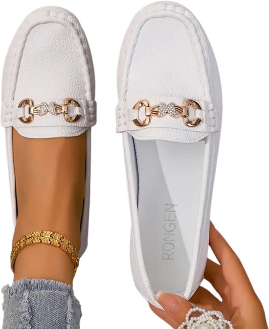 Livano Loafers Dames - Met Hak - Damesschoenen - Instappers - Wit - Maat 40