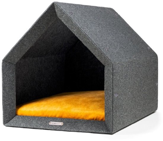 Niche pour chien Rexproduct - Niche d'intérieur - Coussin inclus - Niche pour chien - Panier pour chien fabriqué à partir de bouteilles en PET recyclées - PETHome 2.0 - Jaune anthracite