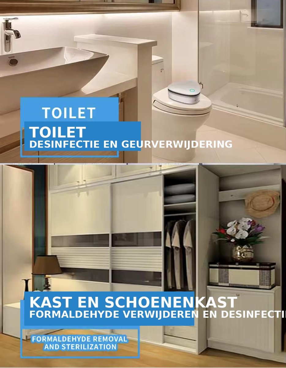 Ozone Sterilisator – Draagbare Luchtzuiveraar met Ozon – Verwijdert Geuren, Bacteriën en Schimmels – Voor Auto, Badkamer, Kantoor en Meer
