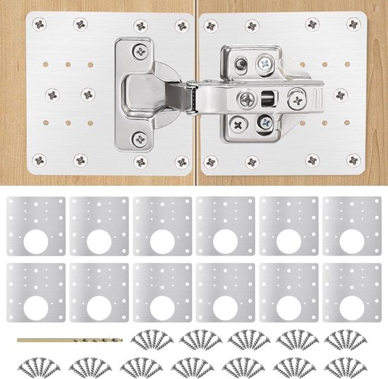 Famanu Scharnier reparatieset, 12 stuks, reparatieplaat, roestvrij