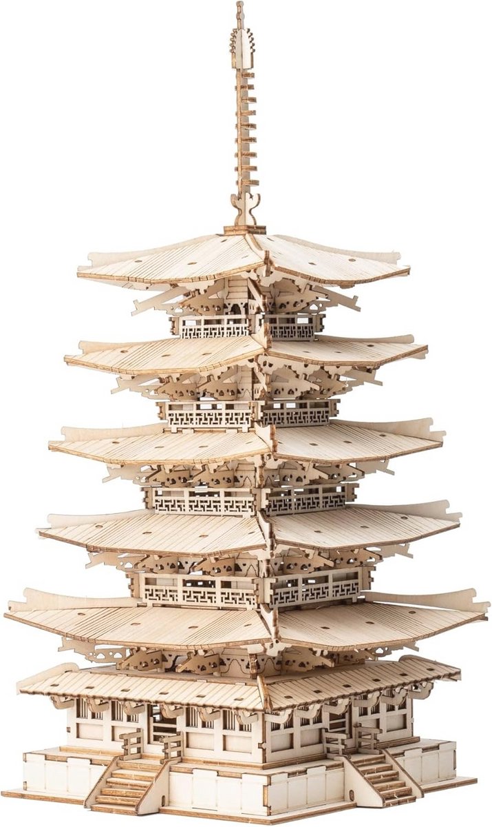 3D Houten Puzzels Bouwpakket voor Volwassenen - Vijf Verdiepingen Pagode Modelk kit voor Creatieve Modelbouw