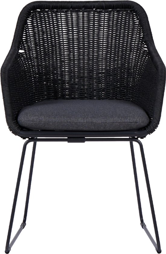 Chaise de jardin en rotin Lisomme Loki Zwart - Avec coussin d'assise - Avec accoudoirs - Terrasse - Extérieur