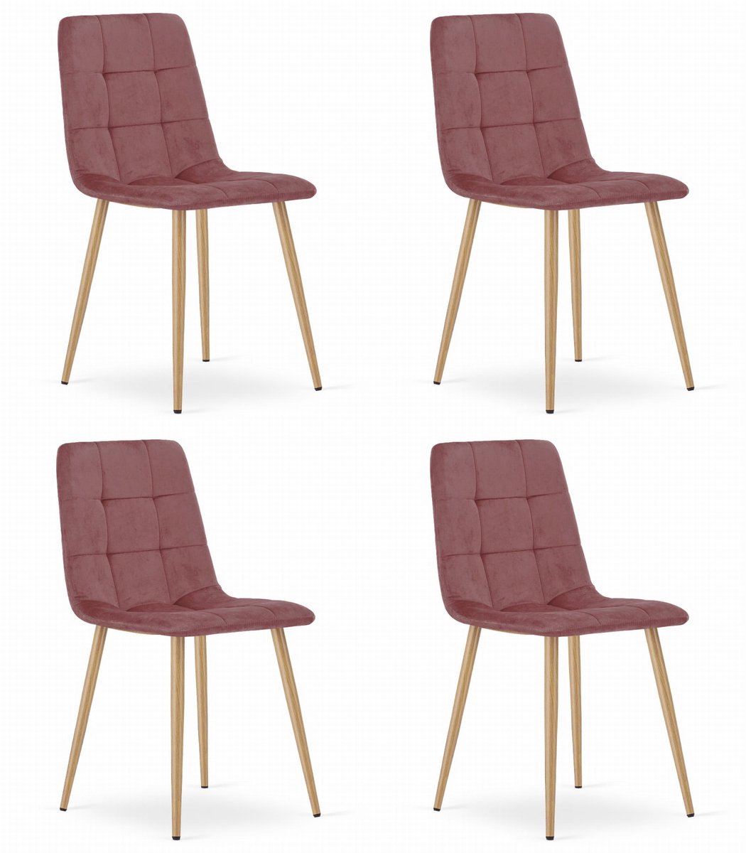 LEOBERT Set van 4 Eetkamerstoelen KARA Donkerroze – Velvet Bekleding, Ergonomisch Design, Houtlook Metalen Poten, Comfortabele Zitting, Max. 120 kg
