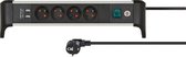 Brennenstuhl Alu-Office-Line stekkerdoos 4-voudig penaarde met USB (stekkerblok voor op het bureau met 1,8 m kabel en schakelaar, Made in Germany)
