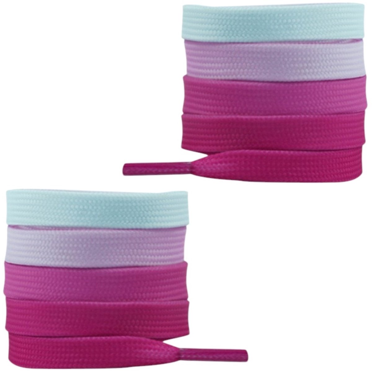 Fako Fashion - Schoenveters - Veters- Plat - 8mm - 120cm - 1 Paar - 2 Stuks - Wit/Fuchsia