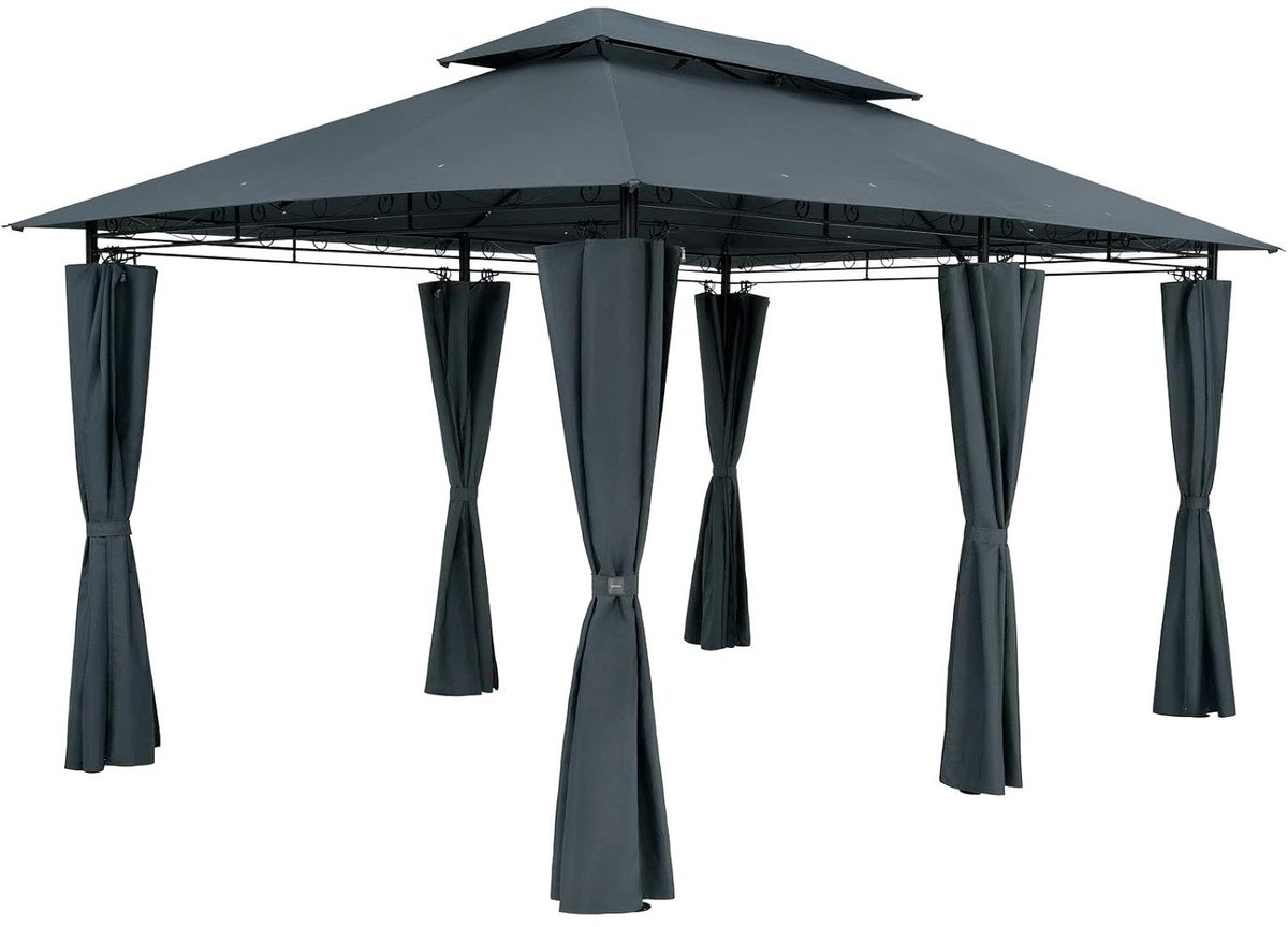 Trend24 Haines - Paviljoen - Tuinpaviljoen - Overkapping - Prieel - Gazebo - 4 x 3 m - 100% waterdicht - Ventilerend - UV-bescherming - Antraciet