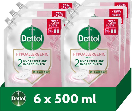 Dettol - Handzeep - Antibacterieel - Navulling Sensitive - 6x 500ML - Voordeelverpakking