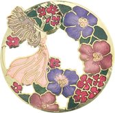 Behave® Broche bloemen rond goud kleur rood paars roze - emaille sierspeld -  sjaalspeld  4 cm