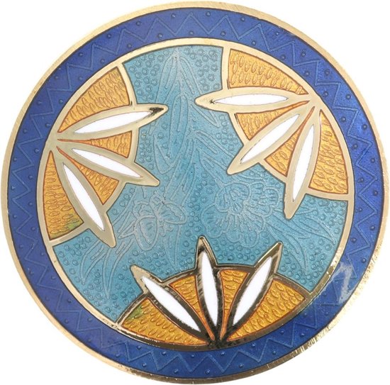 Behave® Broche vintage ronde émail bleu brun 5 cm