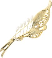 Behave® Broches Dames Vintage Goudkleurig met Zoetwaterparels – Sierspeld 9 cm