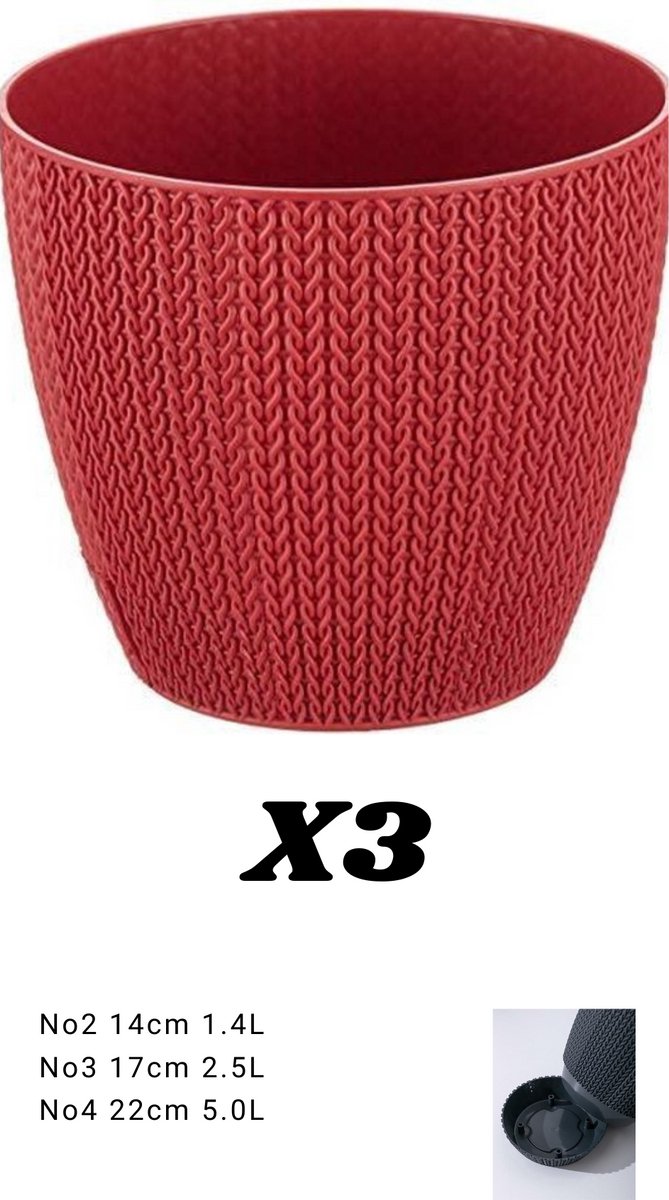 3 rode bloempotten - gehaakt Serinova - kruidenpotten - rood - sierpotten met drainage
