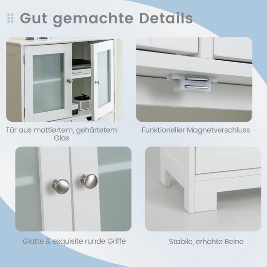 COSTWAY Badkamerkast met 2 laden en 4 deuren, badkamerkast met verstelbare planken, opbergkast voor badkamer, keuken, woonkamer (wit)