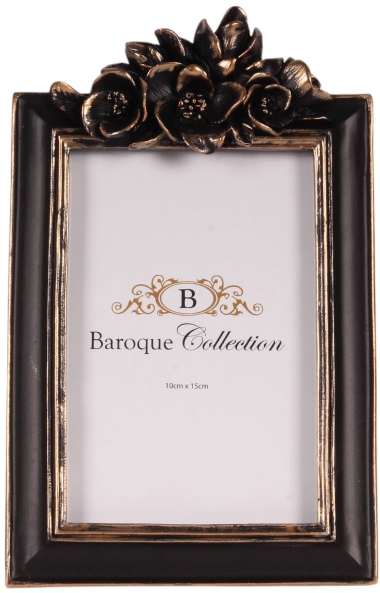 Baroque - Fotolijst - Fotolijst 10x15 cm - Zwart - Resin - Staand - 22x14x3.5 - Polyresin