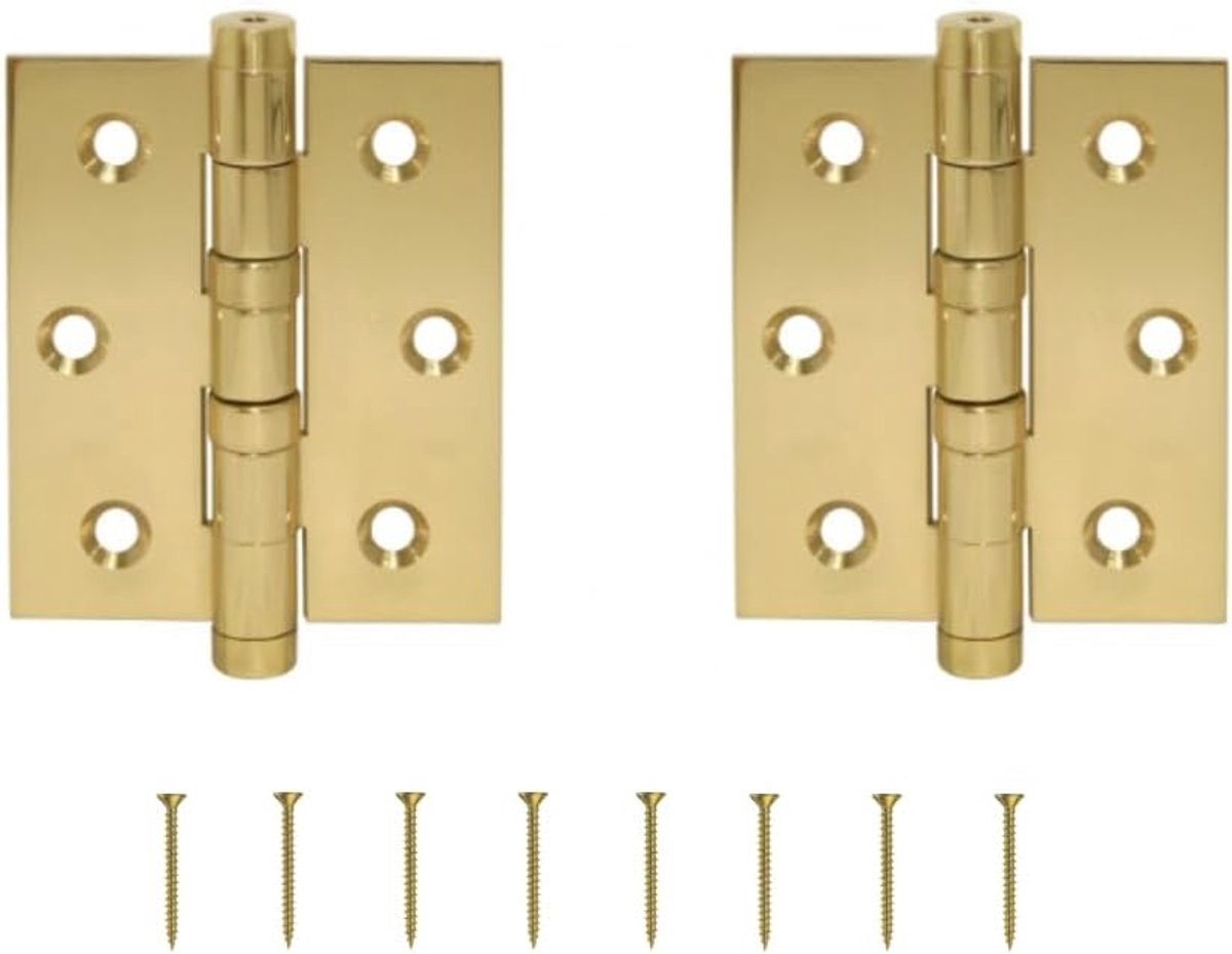 Famanu - Set van 2 scharnieren en bevestigingsschroeven, scharnier voor kastdeuren, keuken, dressoir, nachtkastjes en commodes, eenvoudige en snelle montage, intrekbare ritssluiting, kleur glanzend messing