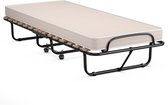COSTWAY 80 x 190 cm, logeerbed met matras van traagschuim, inklapbaar eenpersoonsbed, stabiel metalen bed tot 130 kg belastbaar, klapbed op wielen, vouwbed, kantoor, logeerkamer, draagbaar bed (beige)