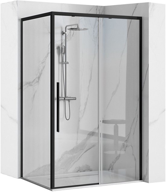 Rea Solar 80X100 + Receveur De Douche Cabine De Douche Noir 80X100X195Cm
