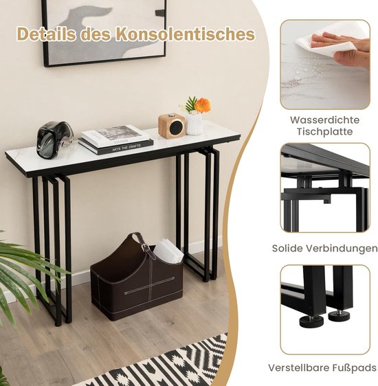 COSTWAY Consoletafel Goud, ingangstafel met marmeren look en wit