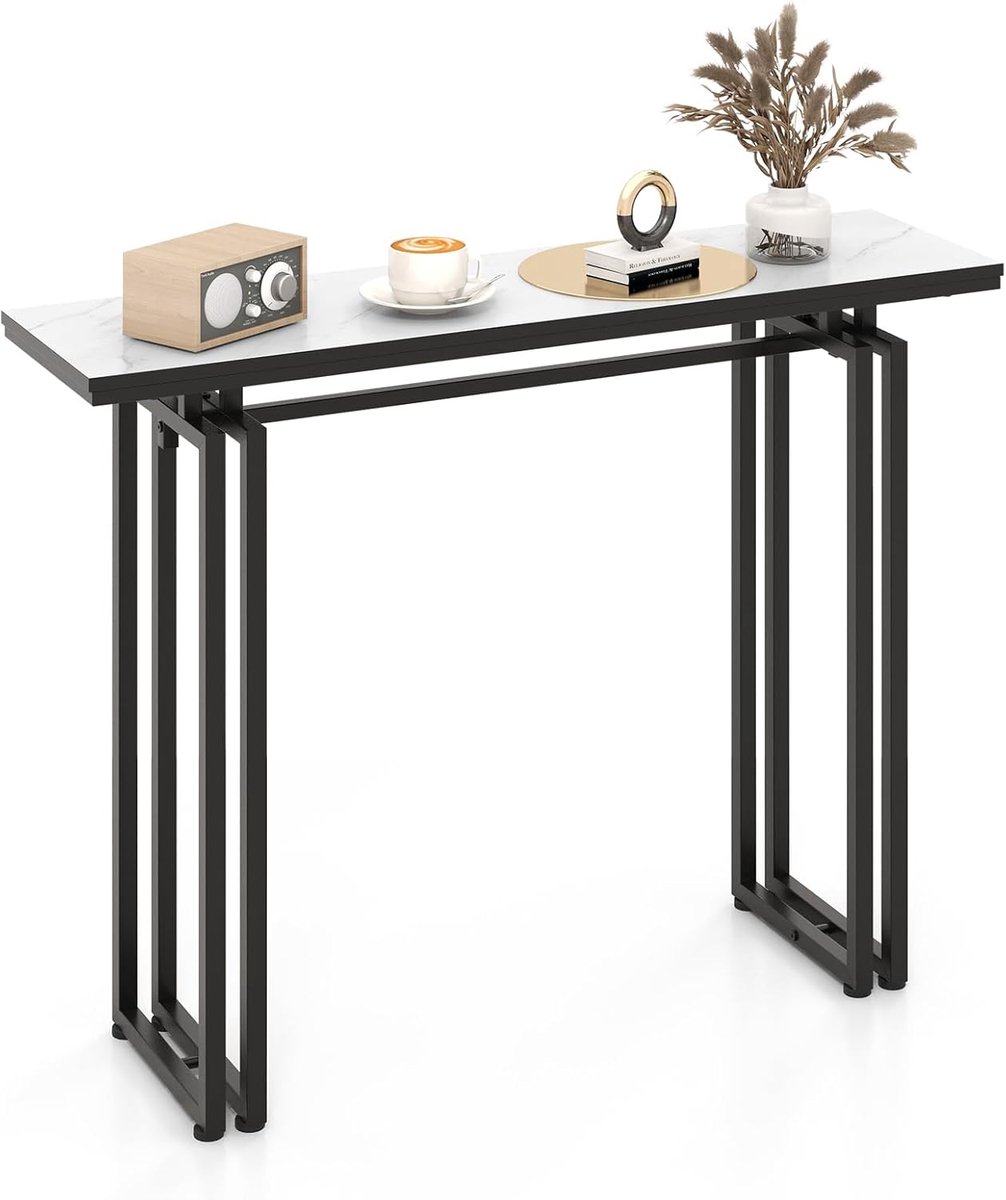COSTWAY Consoletafel smal, gangtafel, marmerlook, bijzettafel met metalen frame, moderne entreetafel voor woonkamer en ingang, 110 x 30 x 81 cm
