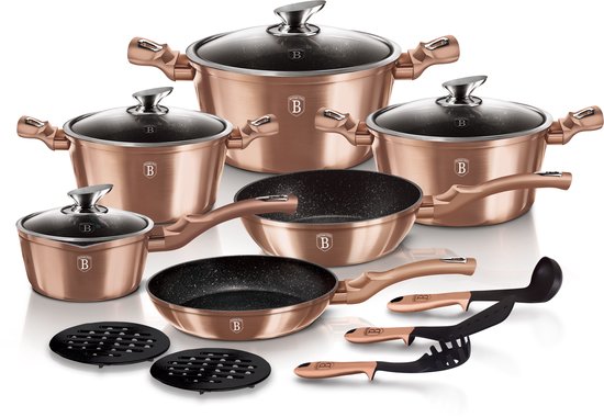 Berlinger Haus 15 Delige Pannensets - Inductie - Pannenset Met Deksel Voor Alle Warmtebronnen - PFOA & PFAS vrij - Rose Goud