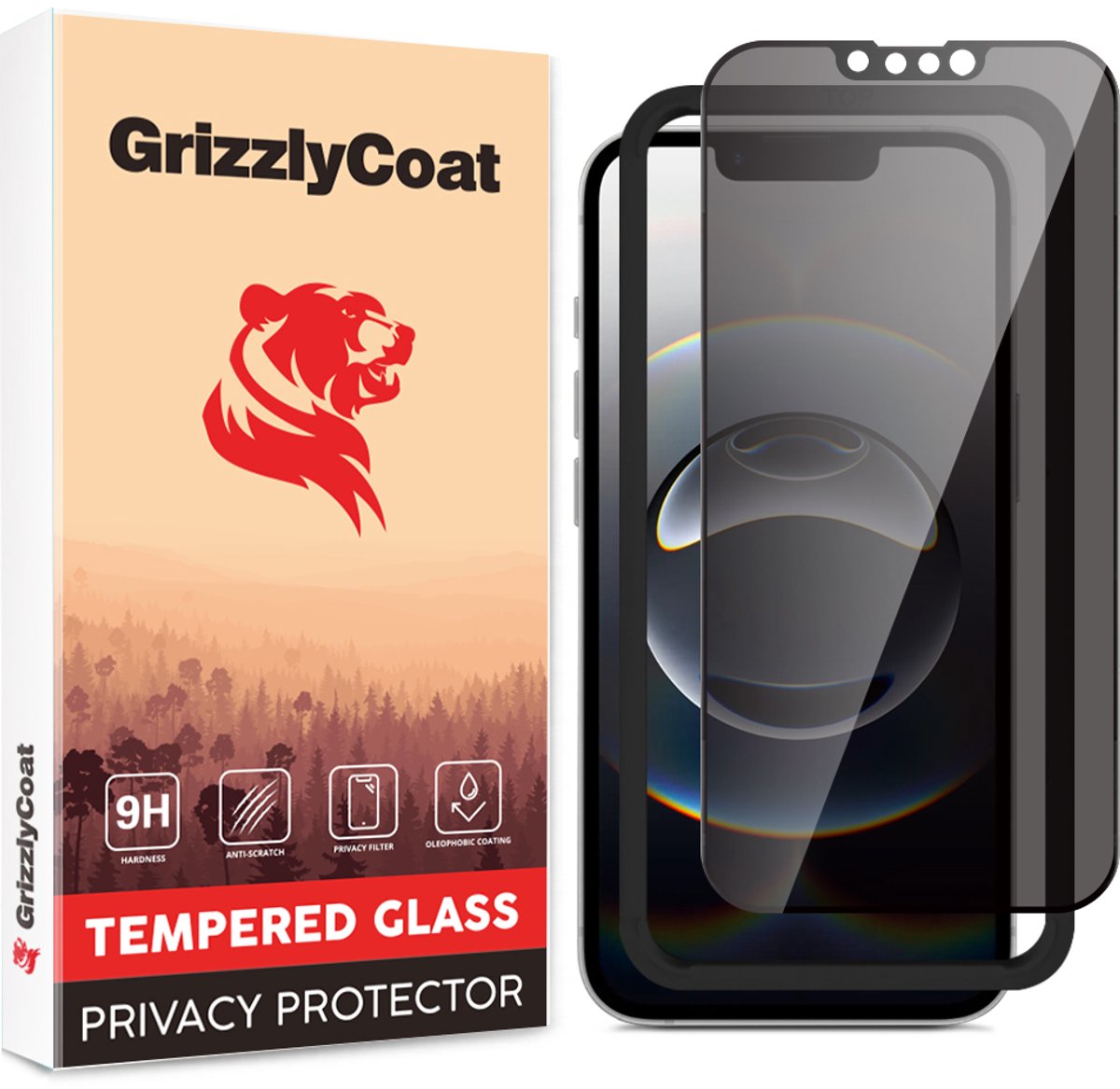 GrizzlyCoat Screenprotector geschikt voor Apple iPhone 16e Glazen | GrizzlyCoat Easy Fit Screenprotector Privacy - Case Friendly + Installatie Frame