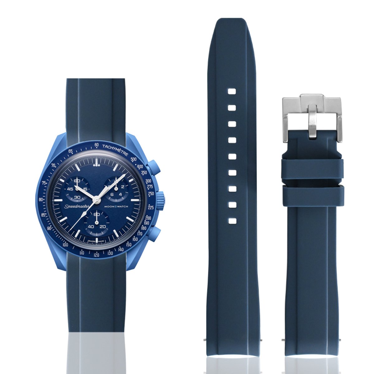Omega X Swatch Moonswatch - Horlogebandje - Rubber-Siliconen Quick release pin - Bandbreedte 20mm- Donker Blauw