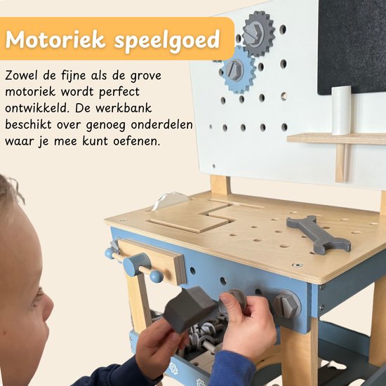 Houten Werkbank Speelgoed - Kinder Gereedschap met Hamer en Zaag - Klussen voor Jongens met Kindergereedschap - Vanaf 1 Jaar van Houten — afbeelding 4