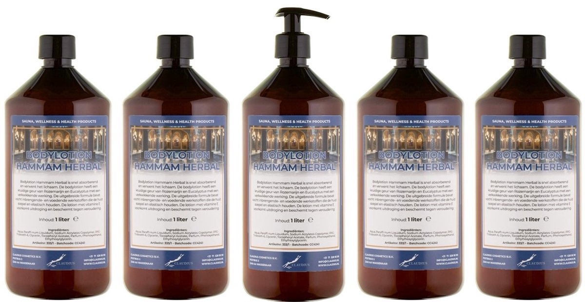 Bodylotion Hammam Herbal 1 Liter - met gratis pomp - set van 5 stuks - Voordeelverpakking