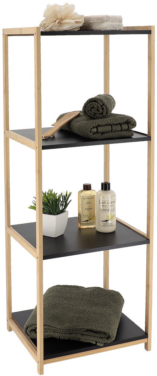 Tendance Opbergkast - hout / zwart - 4 planken - 102 x 35 x 30 cm - badkamer