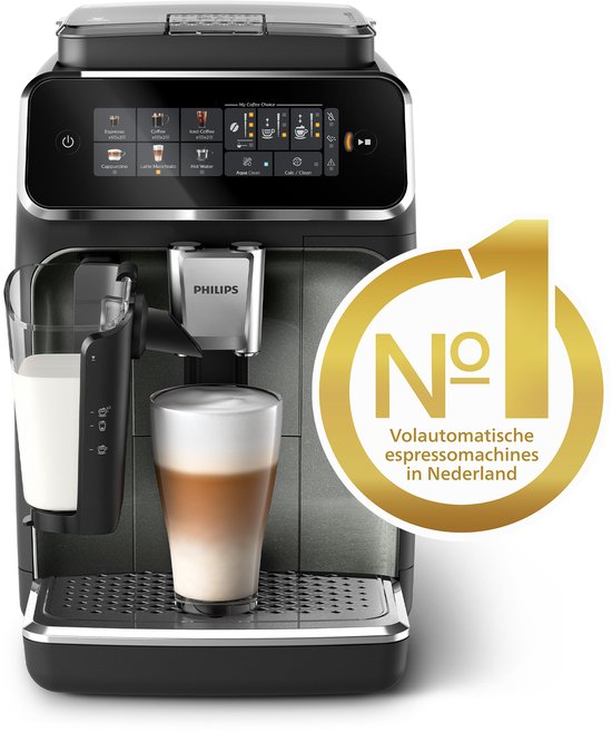 Philips 3300 Series LatteGo EP3349/70 - Espressomachine - 5 Soorten Koffie + Heet Water - Black Panthera - + AquaClean Filter