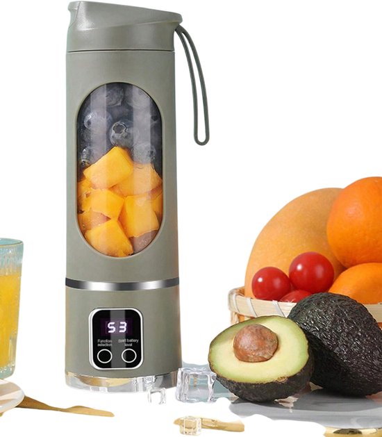Draagbare blender smoothie maker to go, 500 ml draagbare blender mixer met 10 messen, draagbare sapmixer met mini bijvoedselbeker met deksel USB oplaadbaar voor sapshake, smoothie en babyvoeding