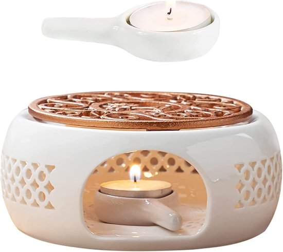 Réchaud à Bougie Pour Théière - Support Chauffe-Plat Extensible En Bois - 15x13x6 Cm - Pour Garder Vos Boissons Chaudes