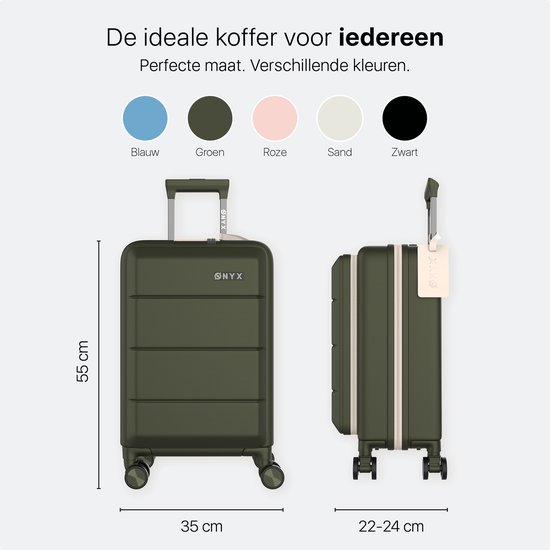 Groene handbagagekoffer, 55x35 cm. Verkrijgbaar in blauw, groen, roze, zand en zwart.