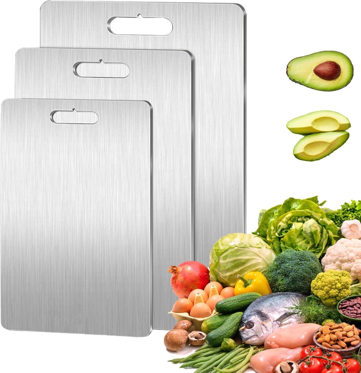 My Ninki ® Roestvrijstalen Snijplank Set voor Keuken, Grootte Opties en Gemakkelijk Onderhoud