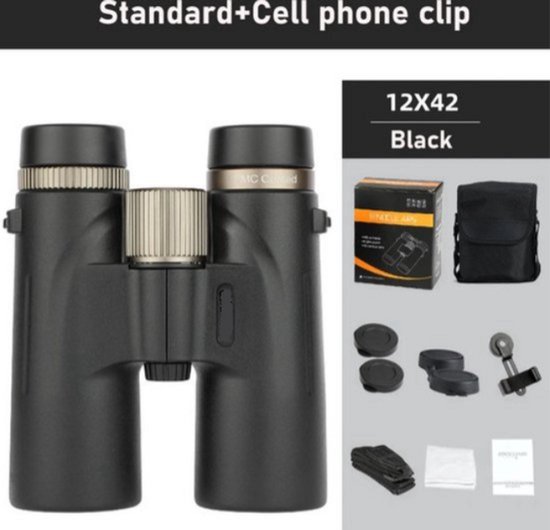 12x42 Professionele Verrekijker met LED Lens en Bak4 Prisma - Ideaal voor Jacht, Reizen en Outdoor Avonturen - IPX7 Waterdicht | Verrekijker voor Jacht, Outdoor Verrekijker, Waterdichte Verrekijker, Telescoop voor Reizen,zwart