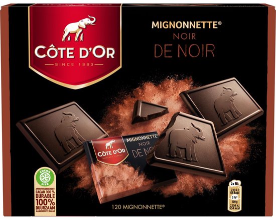 Côte d'Or Mignonnette Noir Chocolade - Chocolaatjes Extra Puur 120 x 10g - 1,2KG - Chocoladerepen en Tabletten - Chocolade voor bij de Koffie - Voorraad - Verjaardag Cadeau Vrouw of Man - Geschenkset voor Man en Vrouw