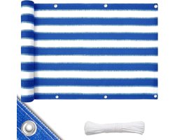 FLOORDIREKT HDPE Balkonscherm - Privacyscherm - Balkondoek - Zichtdoek - Blauw-wit - 90 x 500 cm