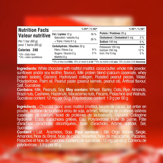 Grenade Protein Bar White Chocolate Salted Peanut 20g Protein - Doos 12x 60g - 720g - Eiwitrepen voor Twee Weken - Eiwitten voor Spieren - Sportvoeding - Tussendoortjes — afbeelding 5