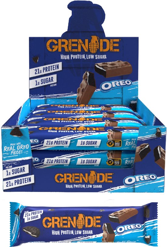 Grenade Protein Bar OREO Original 21g Protein - Doos 12x 60g - 720g - Eiwitrepen voor Twee Weken - Eiwitten voor Spieren - Sportvoeding - Tussendoortjes - Cadeautje voor hem