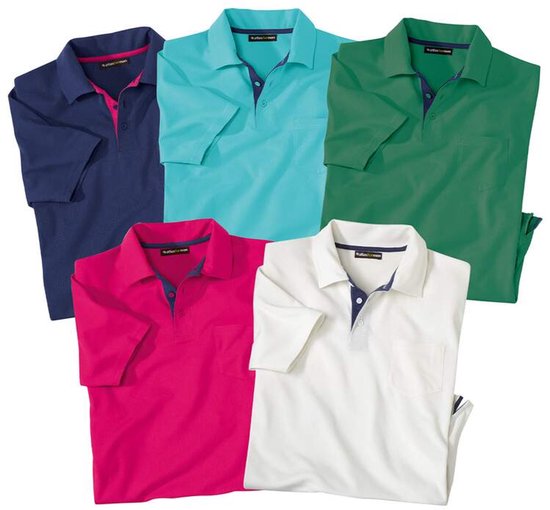 ATLAS FOR MEN - Set van 5 effen polo's Summer - Heren - Verkrijgbaar in grote maten - L
