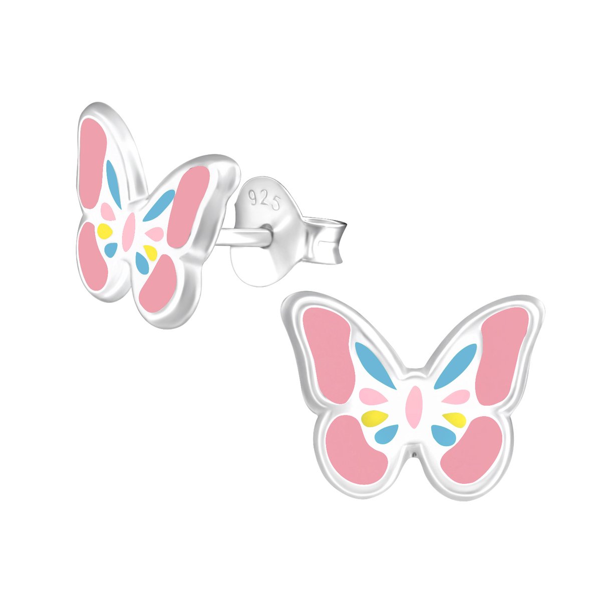 Oorbellen meisje vlinder - zilver - roze