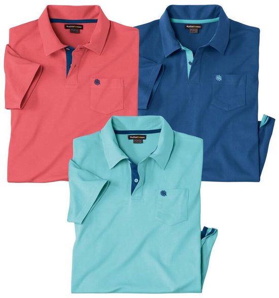 ATLAS FOR MEN - Set van 3 polo’s Casual Summer - Heren - Verkrijgbaar in grote maten - L